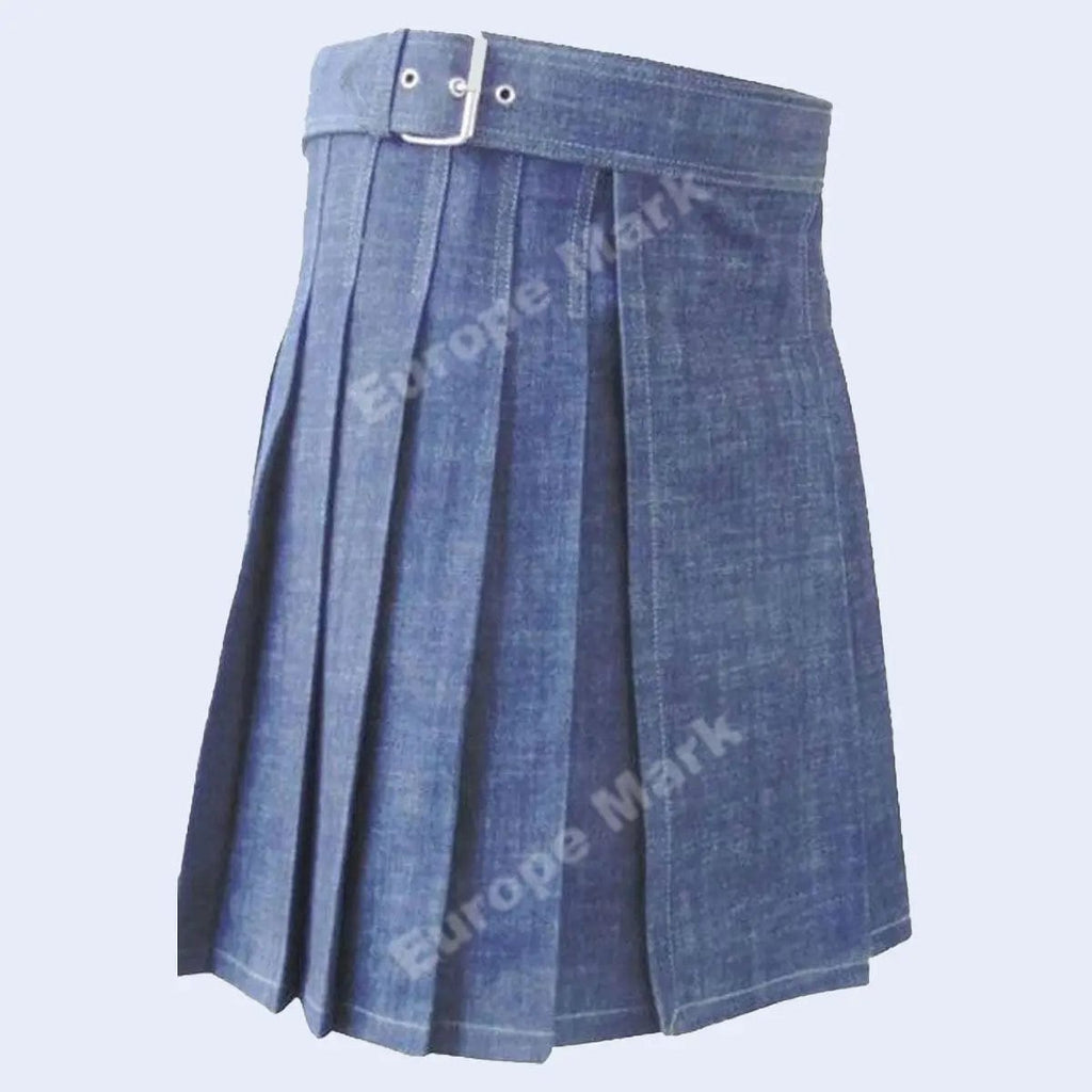 Blue denim kilt with buckle 2