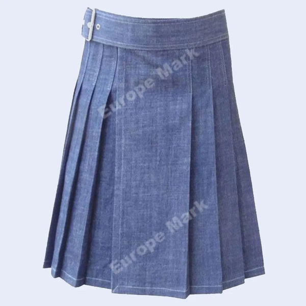 Blue denim kilt with buckle 1