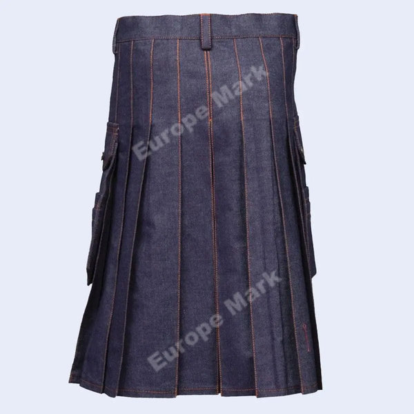 Blue denim kilt with red thread 