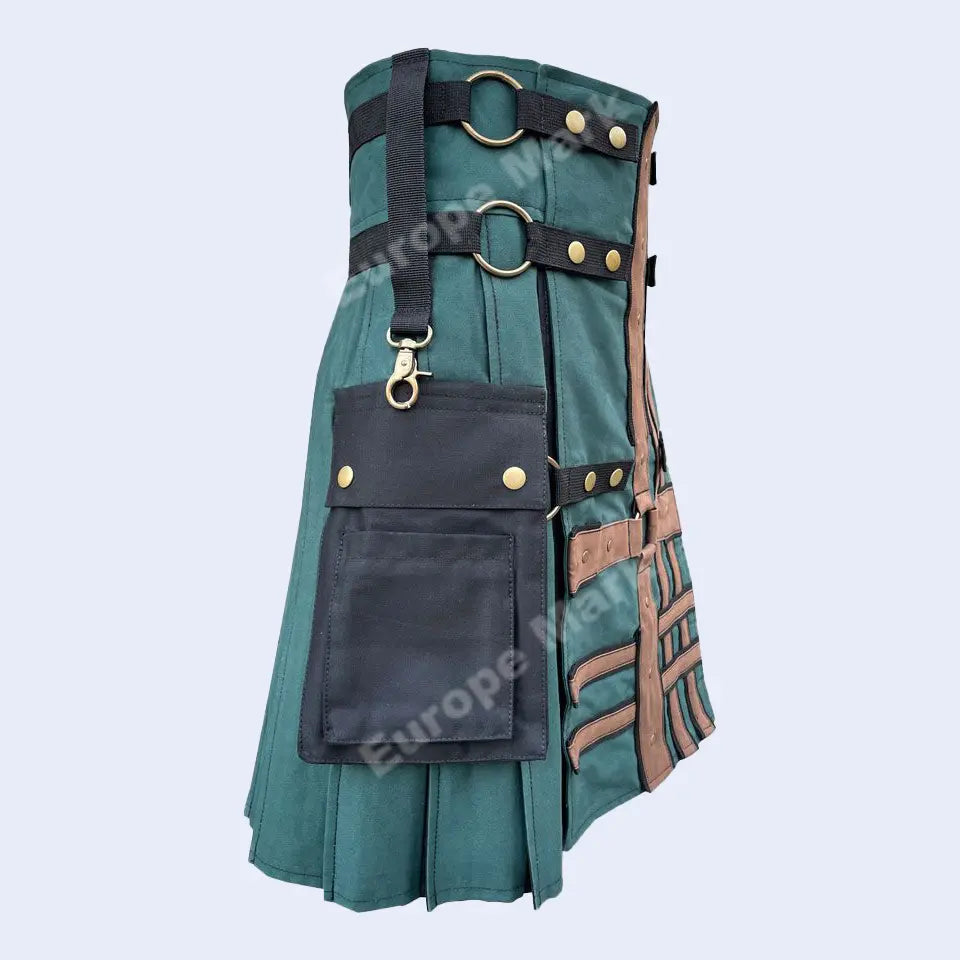 Green black double cross utility kilt 2