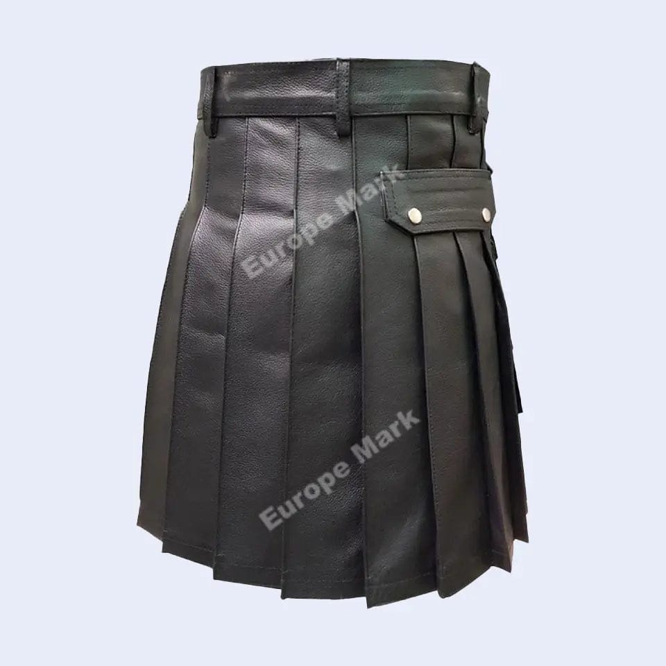 Men genuine black leather gladiator pleated utility larp costume 2