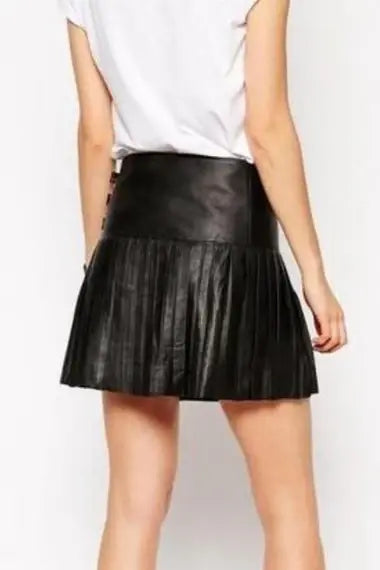 Mini leather skirt with multi side straps 