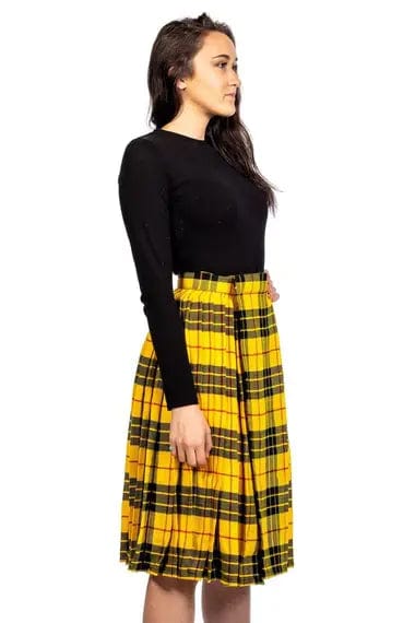 Sunny Plaid Pleated Midi Skirt in Vibrant Yellow